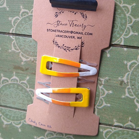 Hand Painted Double Grip Hair Clips - Candy Corn 02 - Picture 1 of 4